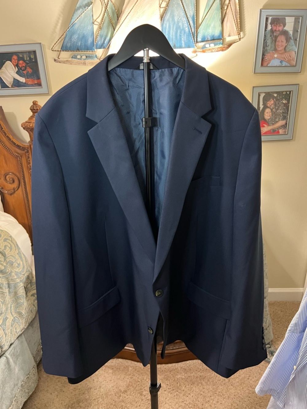 Haggar Navy Sport Coat with Subtle Patterned Pocket Detail